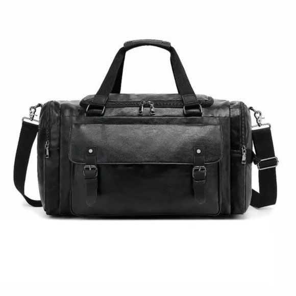 TRAVEL Bag Waterproof PU Leather Brown Duffle Bag - Picture 6 of 14